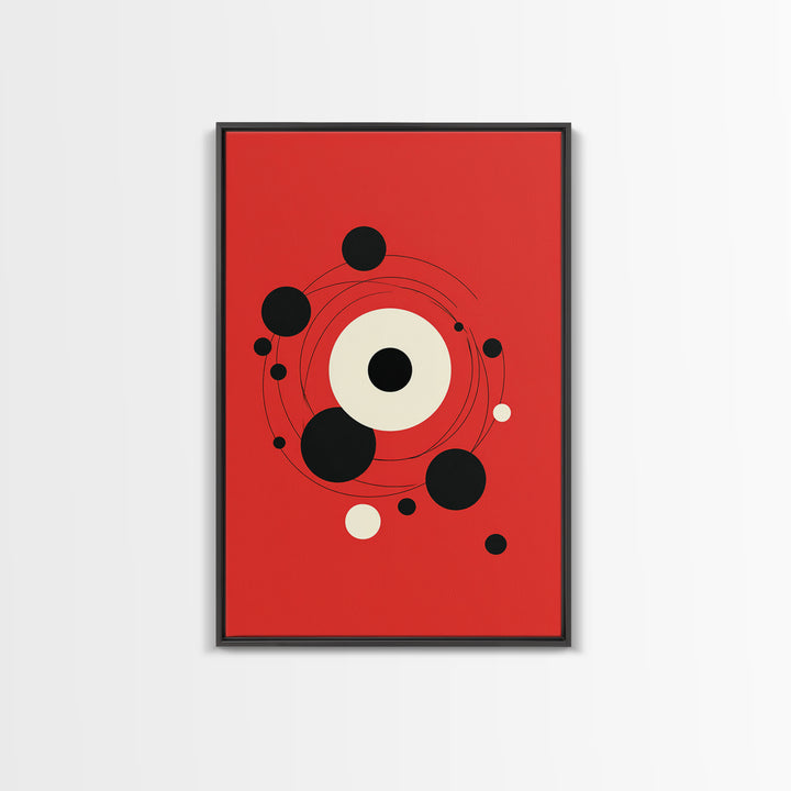 Red Orbit Circles Abstract Canvas Print, Mid Century Modern Wall Art, Minimal Geometric Poster, Atomic Space Decor Gift For Home