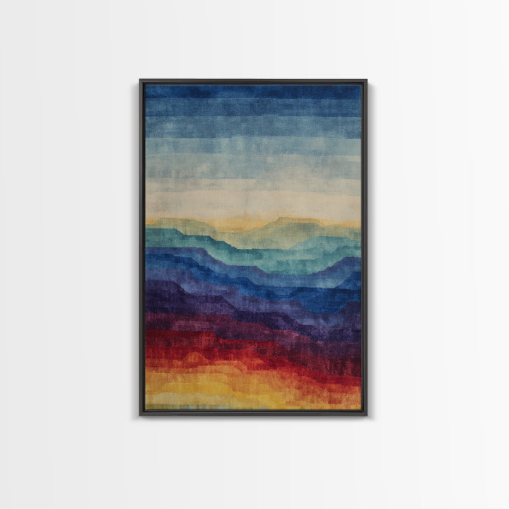 Layered Ocean Desert Horizon Wall Art, Midcentury Modern Art Print, Blue Teal Sunset Landscape Decor For Living Room Home Office