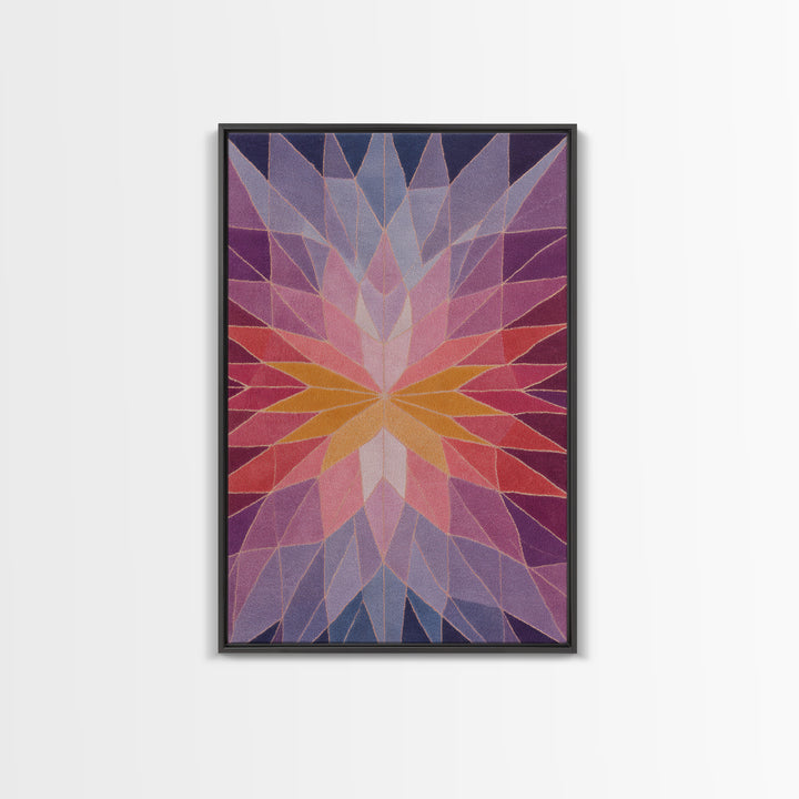 Pink Orange Faceted Star Flower Canvas Print, Midcentury Modern Abstract Art, Geometric Wall Decor For Bedroom Living Room