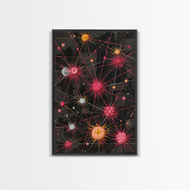 Atomic Pink Orange Network Wall Art, Midcentury Modern Abstract Print, Space Age Geometric Decor For Living Room Home Office