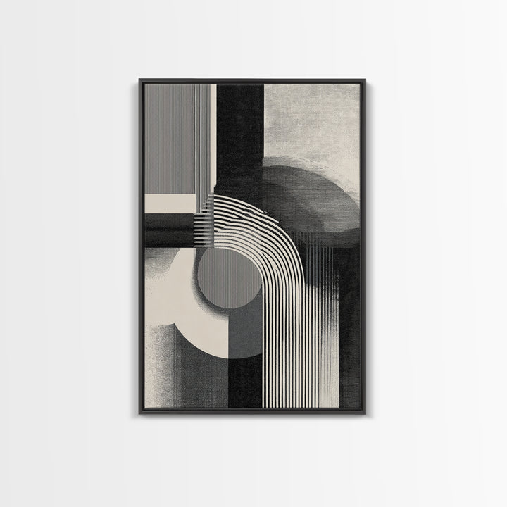 Black White Arch Geometry Canvas Print, Modern Abstract Art, Bauhaus Inspired Wall Decor, Minimalist Office Statement Art