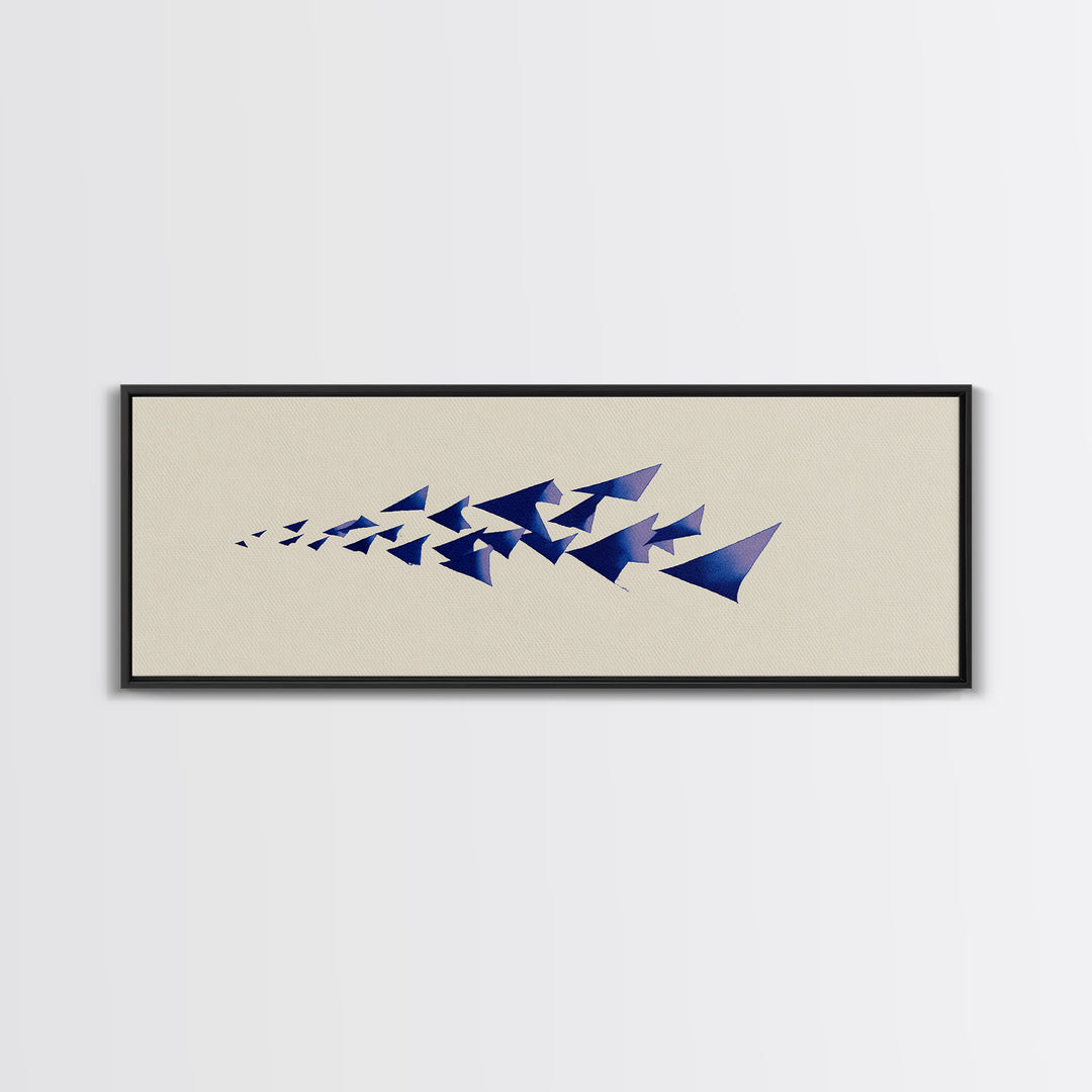 Blue Triangle Flock Abstract Canvas Print, Midcentury Modern Art, Geometric Shapes Art, Minimalist Wall Art, Modern Decor
