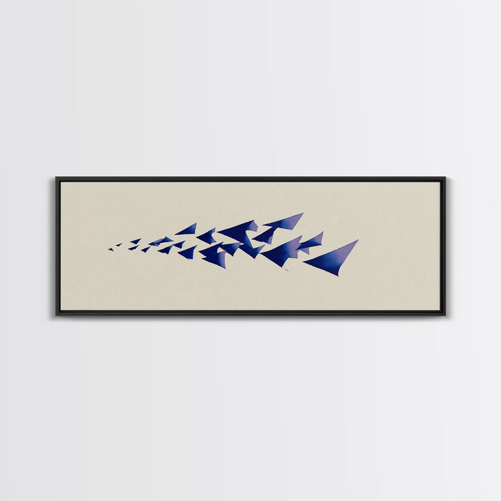 Blue Triangle Flock Abstract Canvas Print, Midcentury Modern Art, Geometric Shapes Art, Minimalist Wall Art, Modern Decor