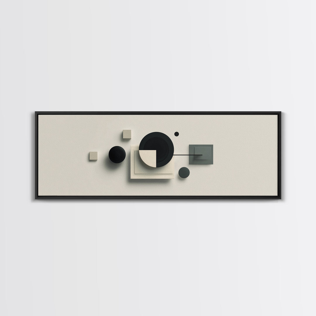 Neutral Three Dimensional Geometric Circles Framed Canvas Print, Midcentury Modern Art, Abstract Decor Art, Modern Home Decor, Office Art