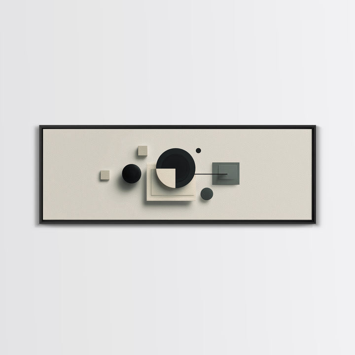 Neutral Three Dimensional Geometric Circles Framed Canvas Print, Midcentury Modern Art, Abstract Decor Art, Modern Home Decor, Office Art
