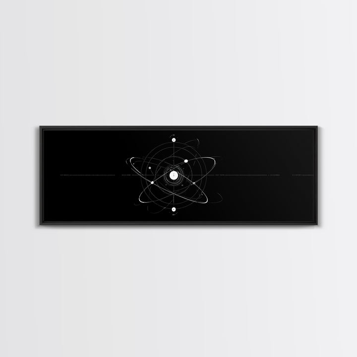 White Atomic Orbit Diagram Wall Art, Midcentury Modern Art, Space Abstract Art, Science Poster, Black Retro Art, Modern Decor