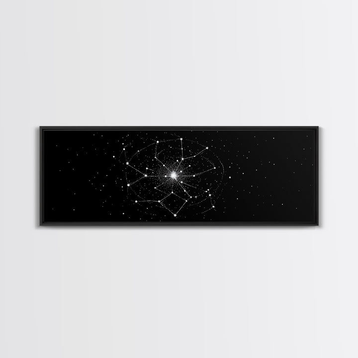 Constellation Star Map Abstract Wall Art, Geometric Wall Art, Space Poster, Midcentury Modern Art Print, Black Celestial Decor