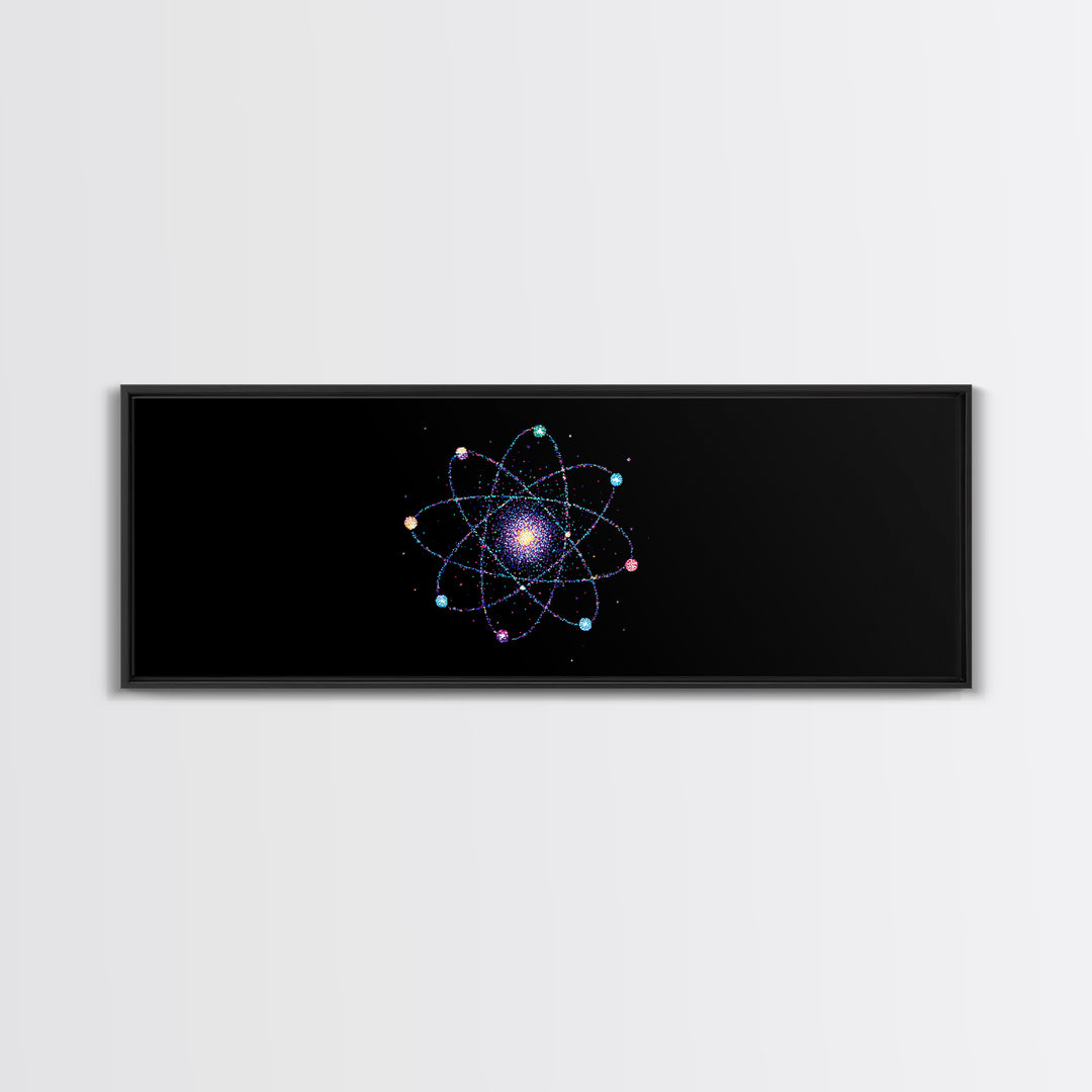 Colorful Atomic Galaxy Canvas Print, Space Abstract Art, Midcentury Modern Art, Cosmic Retro Art, Black Science Decor, Modern Wall Art