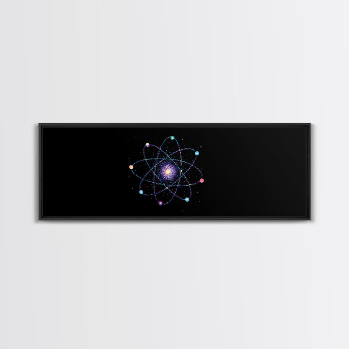 Colorful Atomic Galaxy Canvas Print, Space Abstract Art, Midcentury Modern Art, Cosmic Retro Art, Black Science Decor, Modern Wall Art