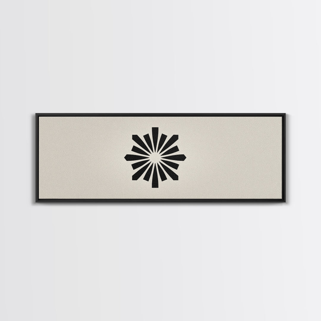 Black Radial Sunburst On Beige Canvas Print, Mid Century Modern Art, Atomic Retro Poster, Minimalist Geometric Wall Decor