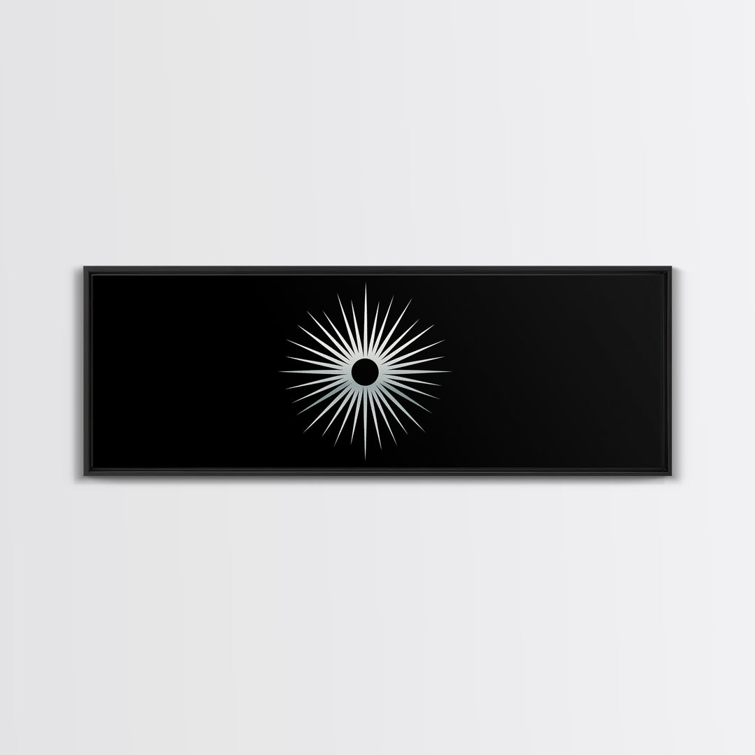White Solar Eclipse Starburst Wall Art, Mid Century Modern Print, Black Retro Abstract Poster, Atomic MCM Wall Decor, Minimalist Art