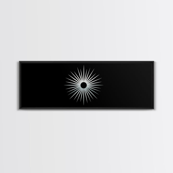 White Solar Eclipse Starburst Wall Art, Mid Century Modern Print, Black Retro Abstract Poster, Atomic MCM Wall Decor, Minimalist Art