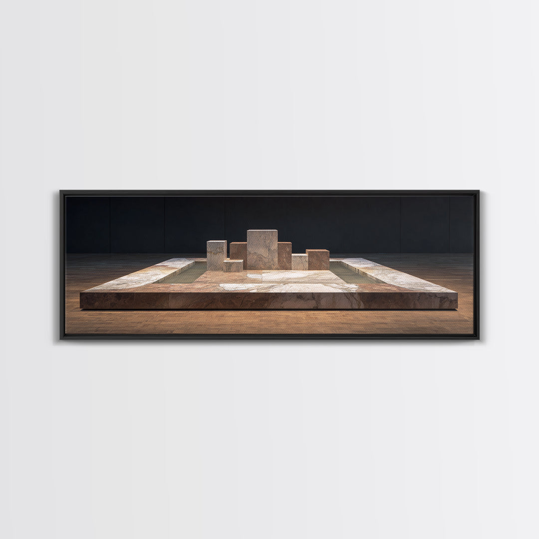 Modern Stone Geometric Platform Wall Art, Midcentury Modern Abstract Canvas, Architectural Decor, Neutral Gallery Print Gift