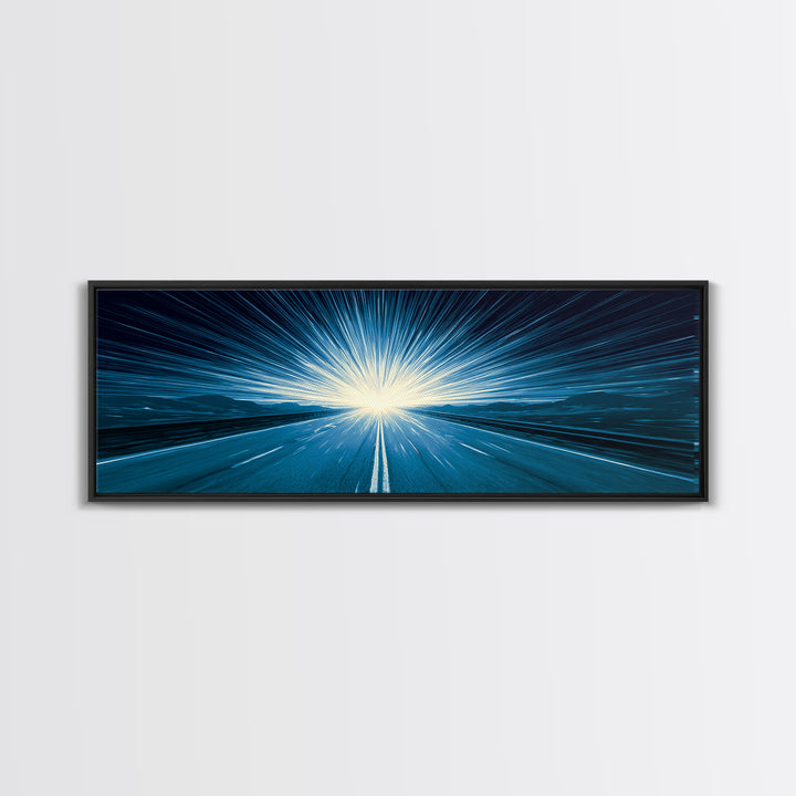 Electric Cyan Light Burst Canvas Print, Sci Fi Retro Wall Art, Modern Abstract Art, Blue Geometric Decor For Office Or Game Room