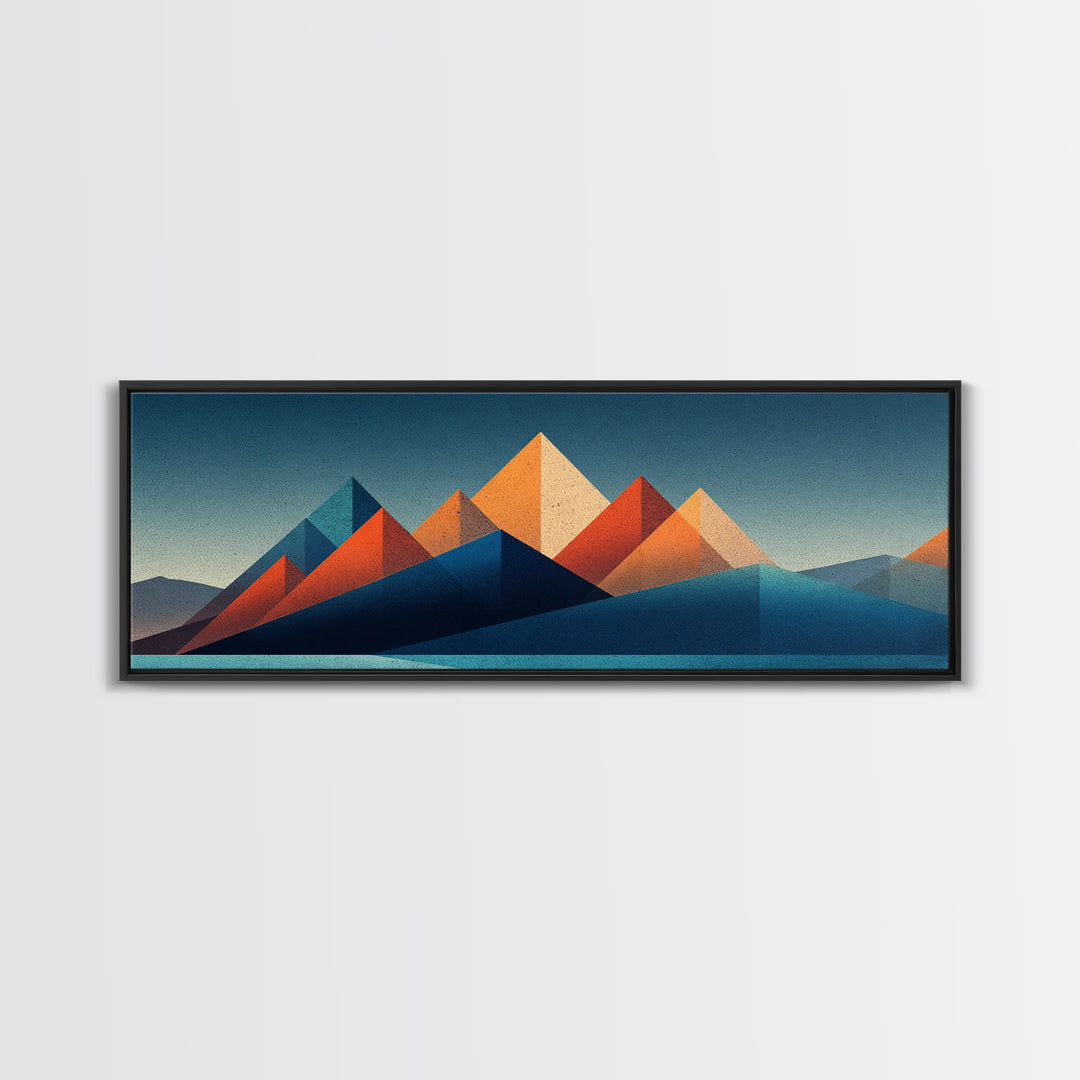 Orange Teal Desert Pyramid Mountains Canvas Print, Mid Century Modern Abstract Art, Geometric Wall Decor, Southwestern Poster
