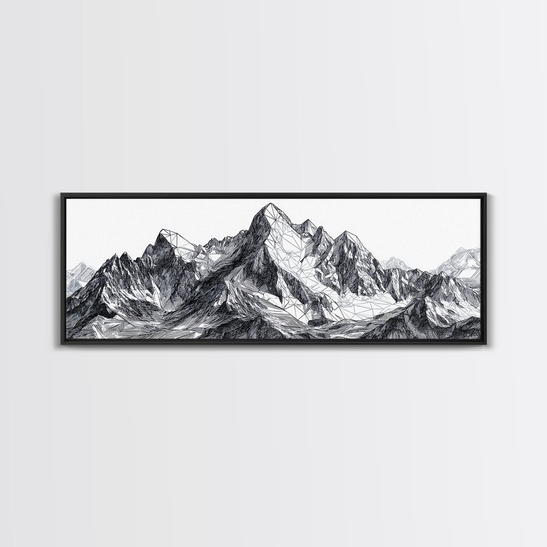 Black White Mountain Line Drawing Wall Art, Minimalist Landscape Print, Modern Office Decor, Alpine Sketch Poster Gift For Him