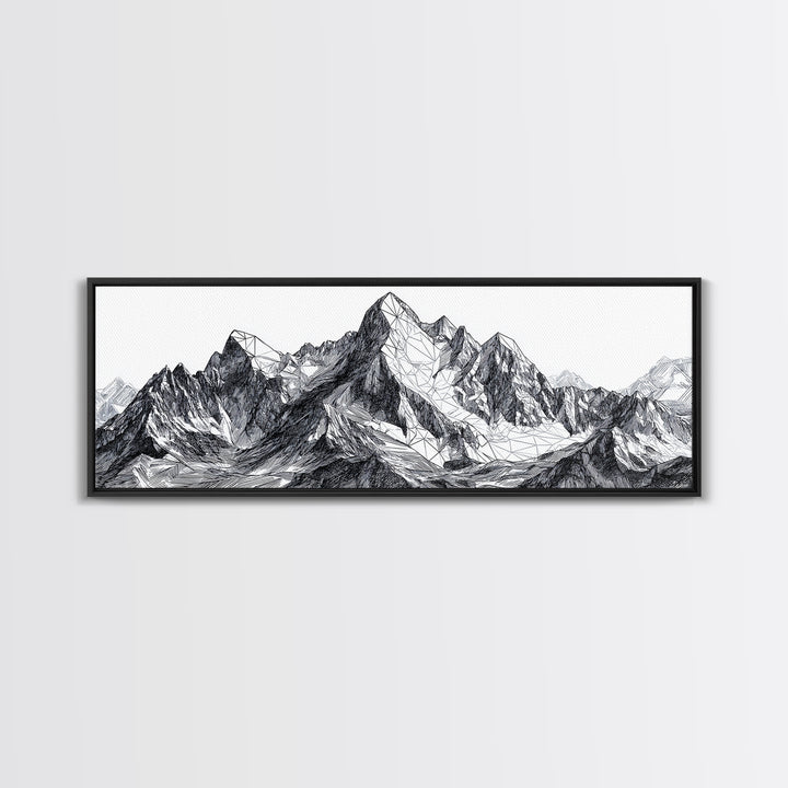 Black White Mountain Line Drawing Wall Art, Minimalist Landscape Print, Modern Office Decor, Alpine Sketch Poster Gift For Him