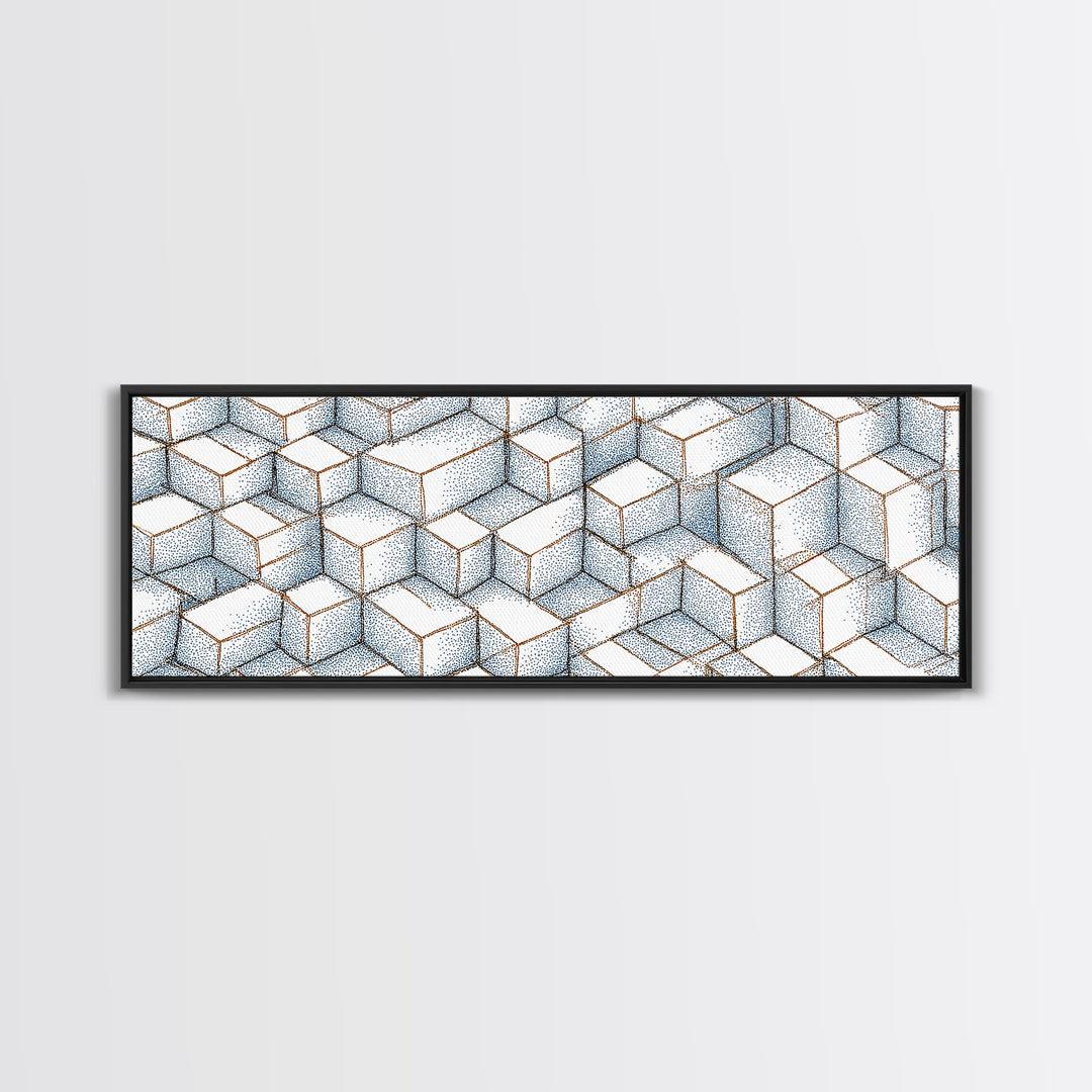 Isometric Blue Cube Pattern Wall Art, Geometric Art Print, Modern Wall Decor, Bauhaus Poster, Home Office Art, Abstract Decor