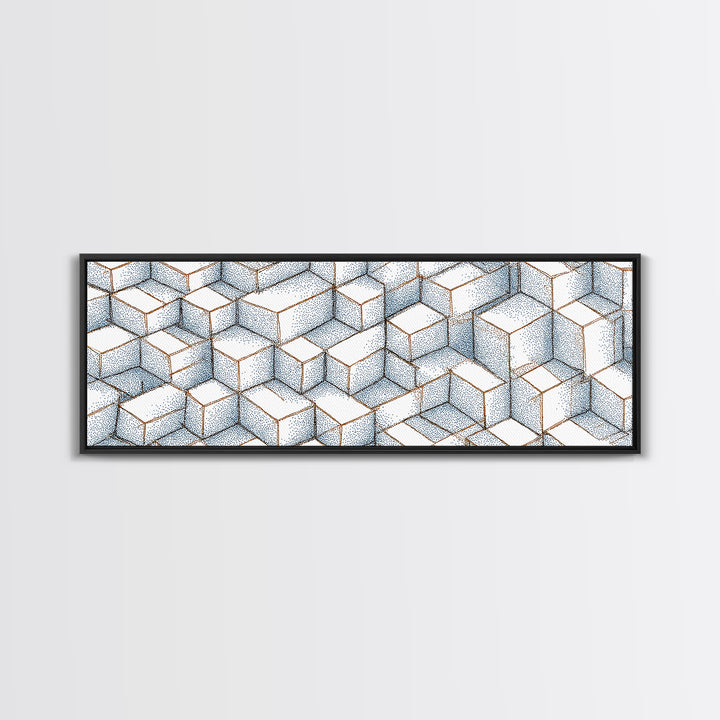 Isometric Blue Cube Pattern Wall Art, Geometric Art Print, Modern Wall Decor, Bauhaus Poster, Home Office Art, Abstract Decor