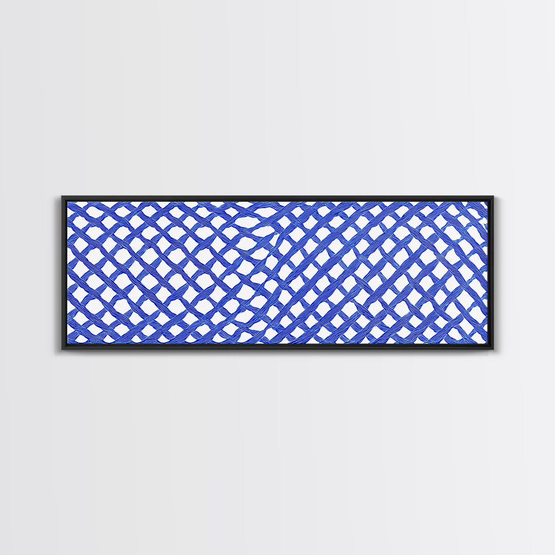 Blue Hand Drawn Lattice Wall Art, Geometric Pattern Poster, Modern Wall Decor, Op Art, Minimalist Art Print, Office Decor