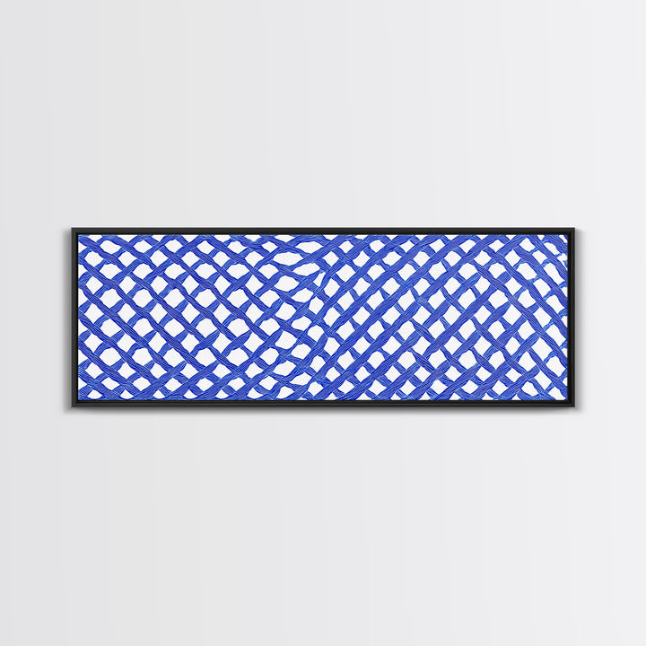 Blue Hand Drawn Lattice Wall Art, Geometric Pattern Poster, Modern Wall Decor, Op Art, Minimalist Art Print, Office Decor