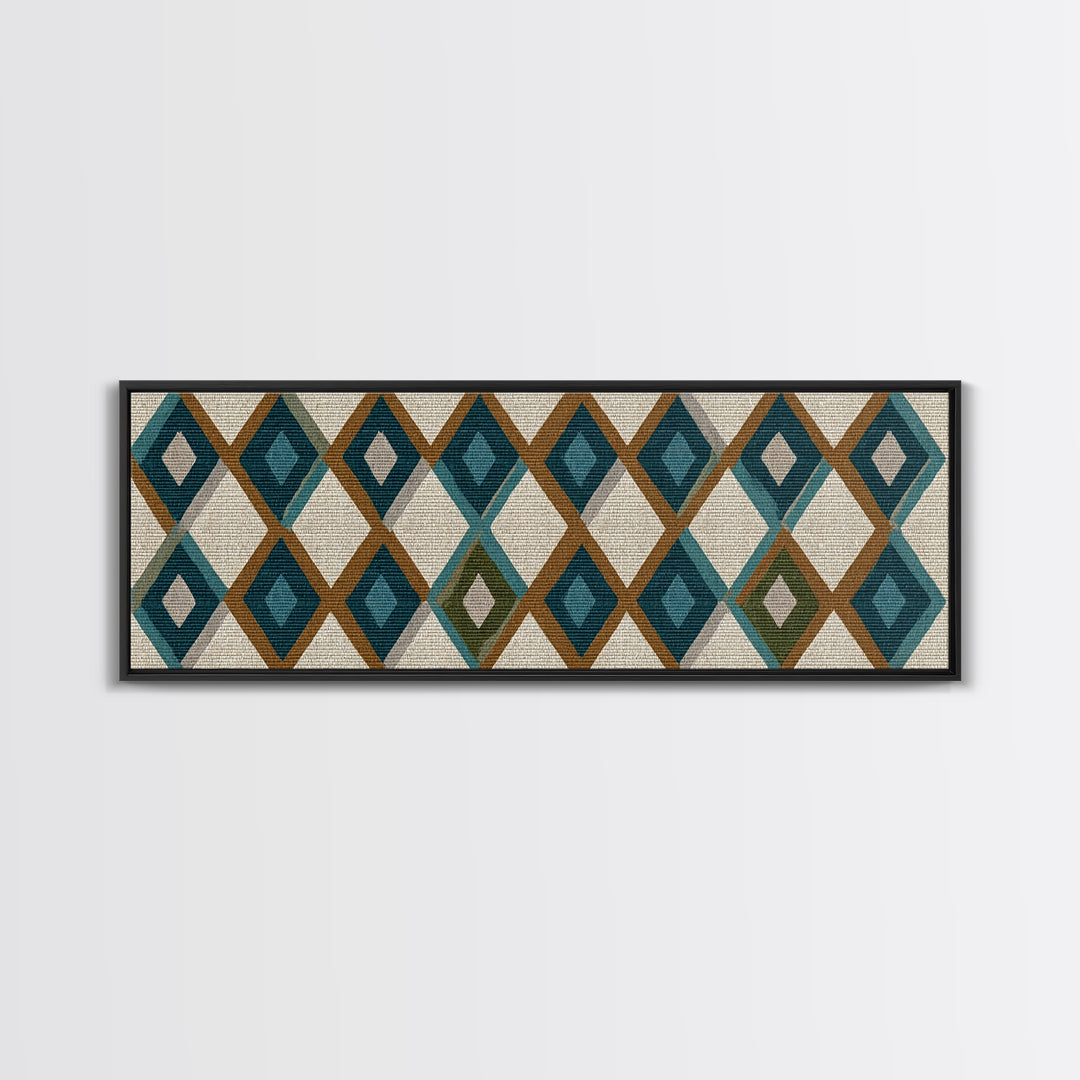 Teal Brown Diamond Pattern Wall Art, Midcentury Modern Decor, Geometric Art Print, MCM Wall Decor, Boho Style, Home Decor