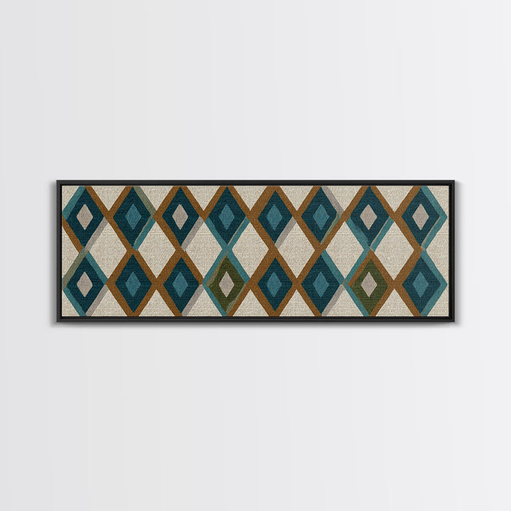 Teal Brown Diamond Pattern Wall Art, Midcentury Modern Decor, Geometric Art Print, MCM Wall Decor, Boho Style, Home Decor