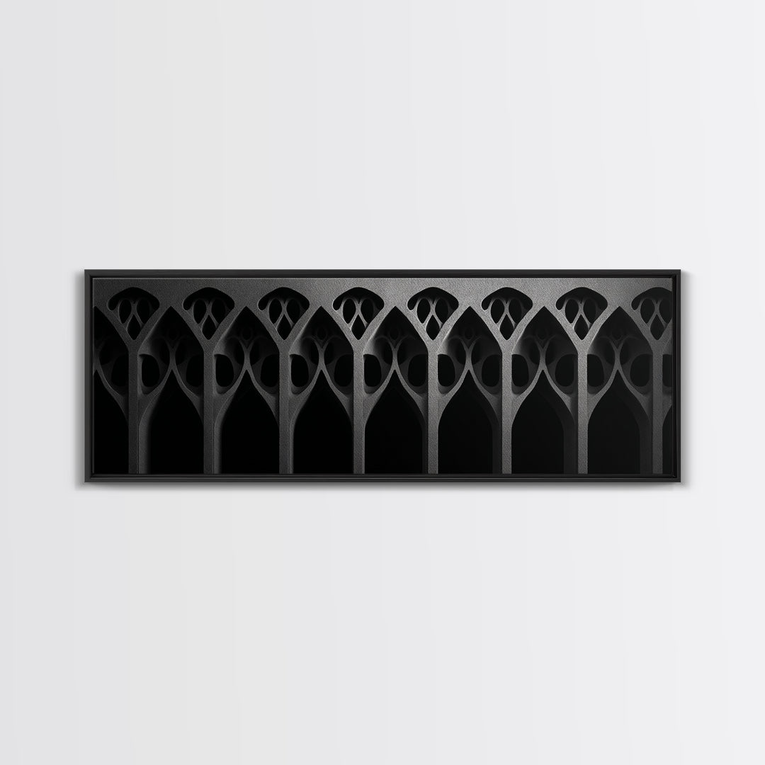 Black Gothic Arch Pattern Canvas Print, Architectural Art, Art Deco Wall Decor, Modern Wall Art, Masculine Home Office Decor