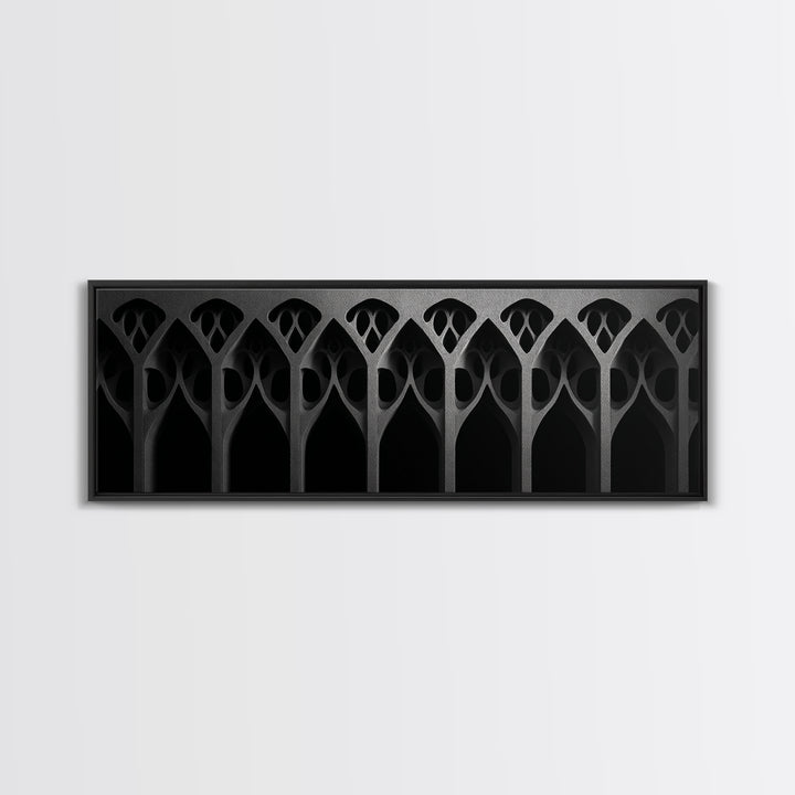 Black Gothic Arch Pattern Canvas Print, Architectural Art, Art Deco Wall Decor, Modern Wall Art, Masculine Home Office Decor