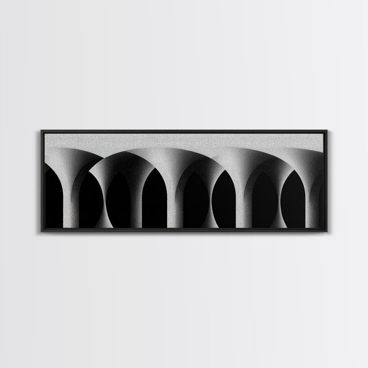 Minimal Black White Arches Canvas Print, Modern Architectural Wall Decor, Monochrome Midcentury Abstract Poster For Office