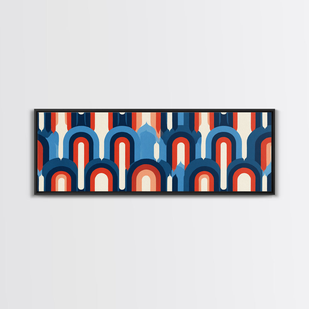 Retro Red Blue Arch Pattern Wall Art, Midcentury Modern Geometric Poster, Bauhaus Style Decor, Colorful MCM Print Gift Idea
