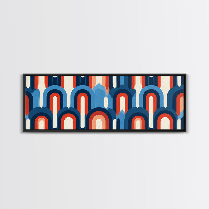 Retro Red Blue Arch Pattern Wall Art, Midcentury Modern Geometric Poster, Bauhaus Style Decor, Colorful MCM Print Gift Idea