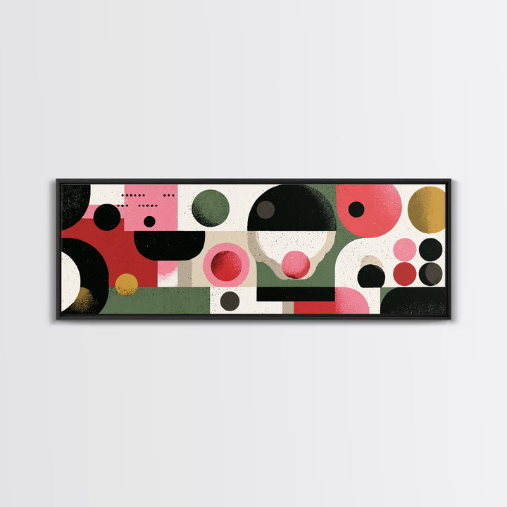 Pink Green Bauhaus Abstract Canvas Print, Midcentury Modern Wall Art, Geometric Circle Decor, Retro Gallery Poster Gift Idea