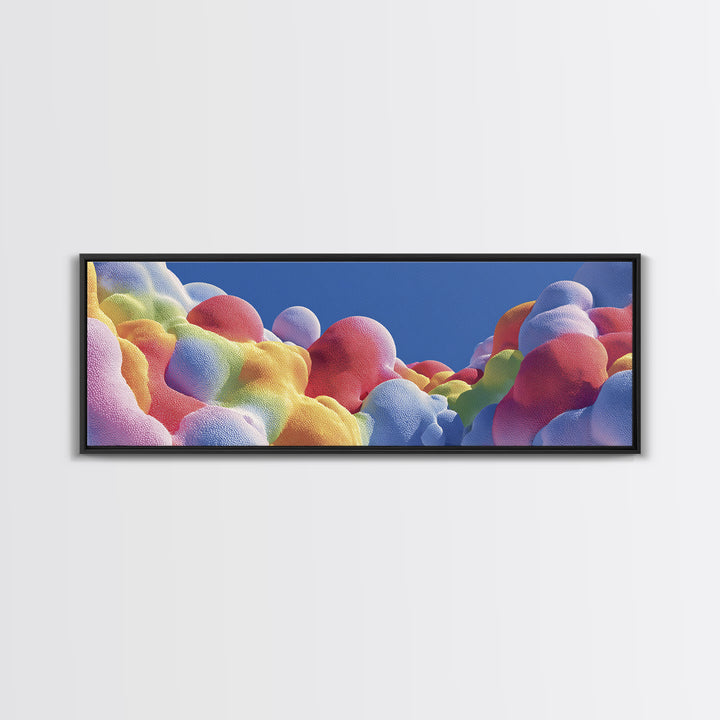 Rainbow Bubble Cloud Wall Art, Colorful Dreamy Landscape Poster, Playful Modern Decor, Kids Nursery Room Canvas Print Gift Idea