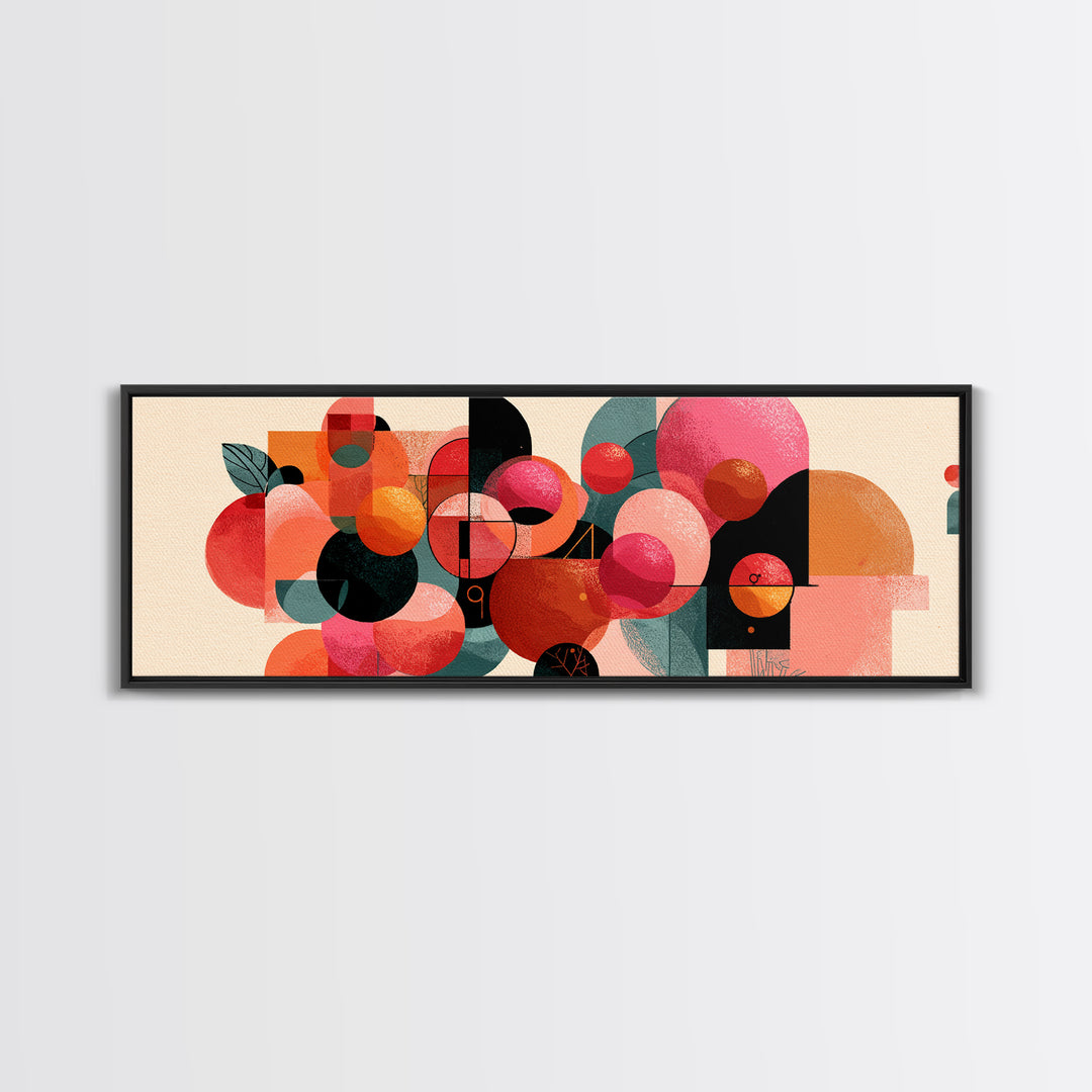 Abstract Citrus Circle Wall Art, Orange Pink Botanical Still Life Poster, Midcentury Modern Geometric Canvas Print Gift Idea