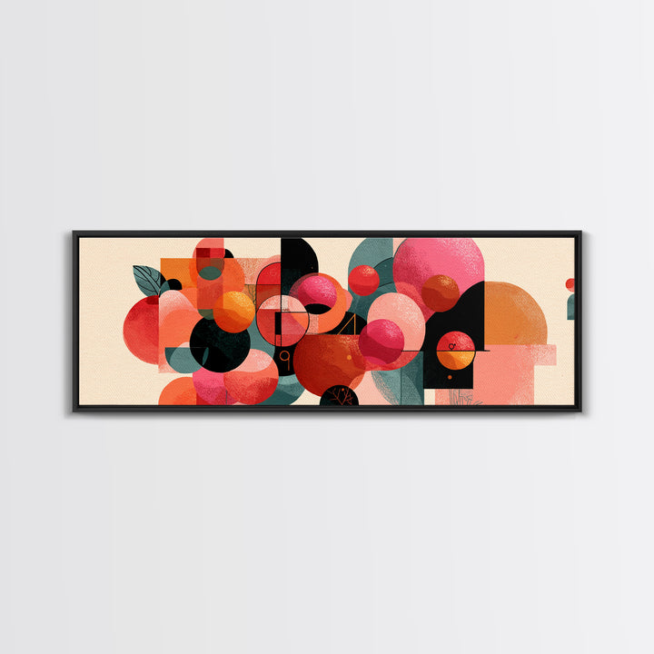 Abstract Citrus Circle Wall Art, Orange Pink Botanical Still Life Poster, Midcentury Modern Geometric Canvas Print Gift Idea
