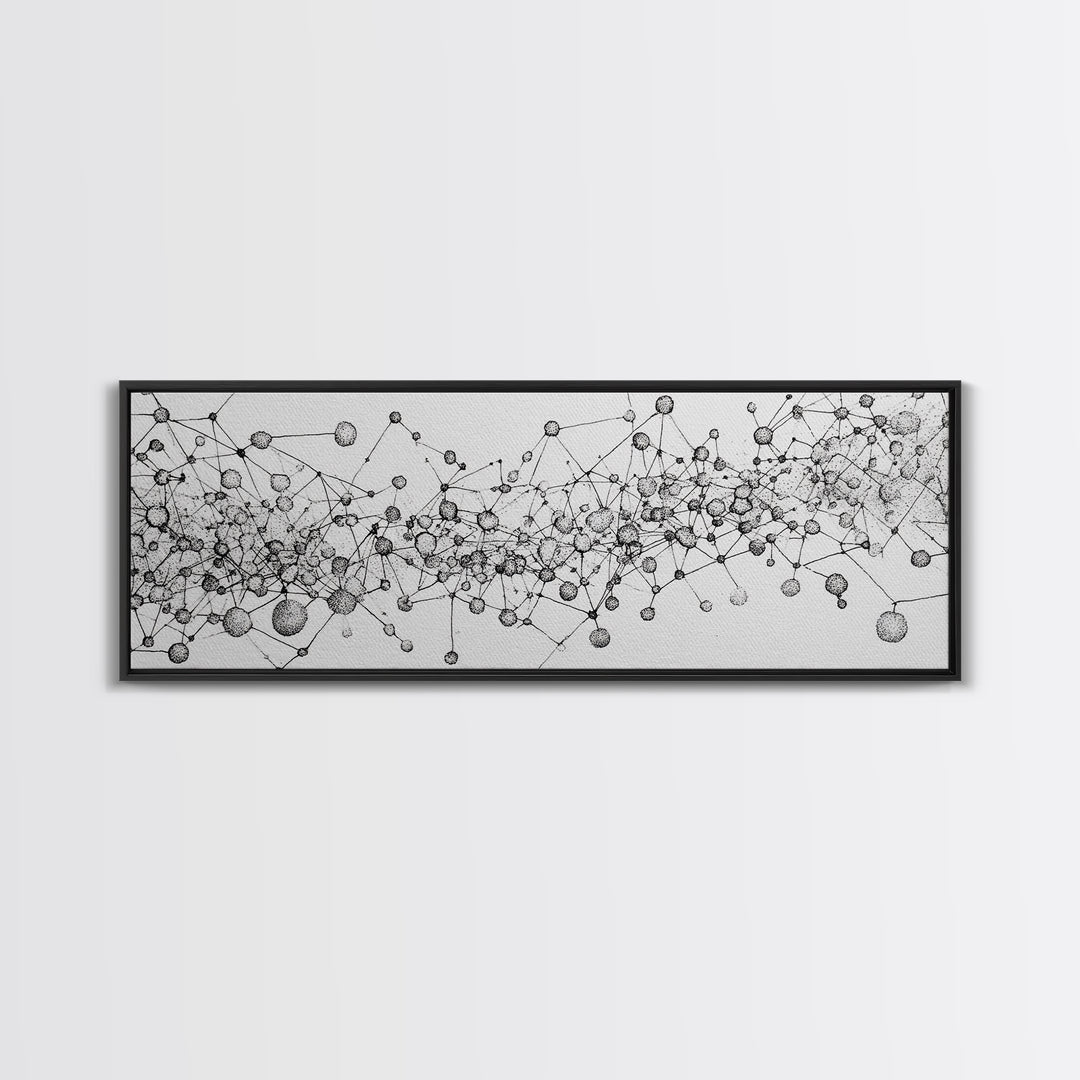 Black White Molecular Network Wall Art, Scientific Abstract Line Poster, Modern Minimalist Office Decor, Canvas Print Gift