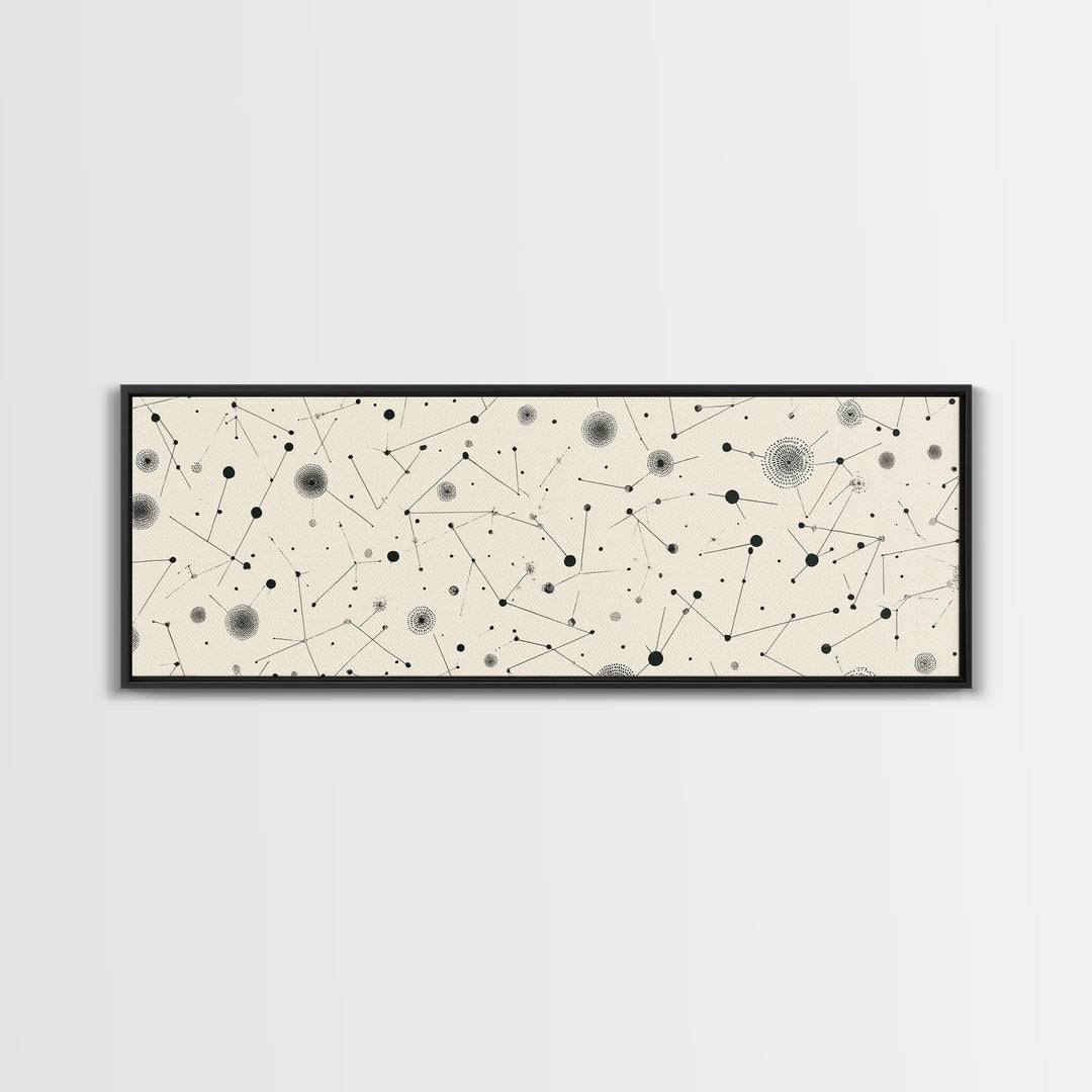 Black And White Constellation Dots Wall Art, Midcentury Abstract, Minimalist Modern Art Print, Atomic Retro Office Decor Poster