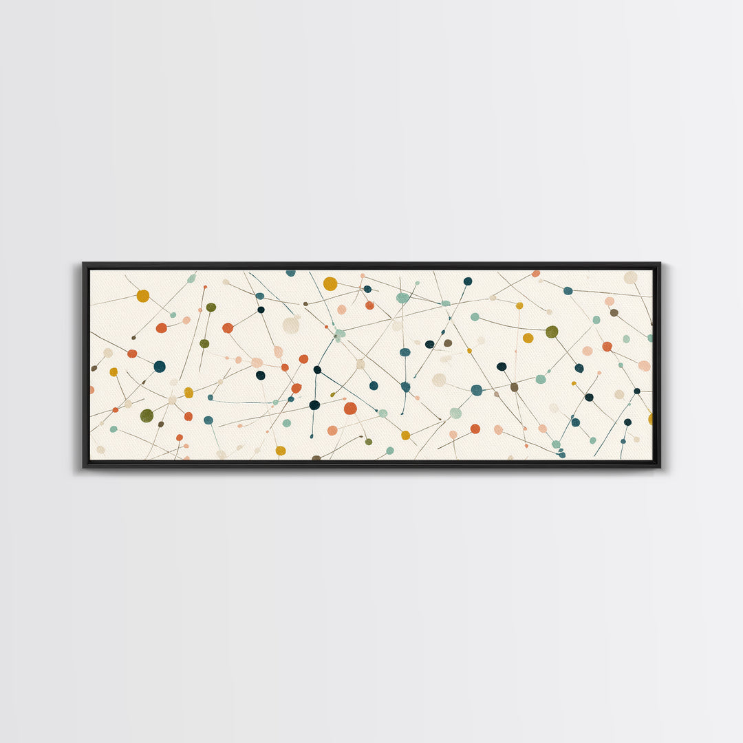 Muted Atomic Dots And Fine Connected Lines Canvas Print, Midcentury Modern Art, Geometric Wall Decor, Scandinavian Poster