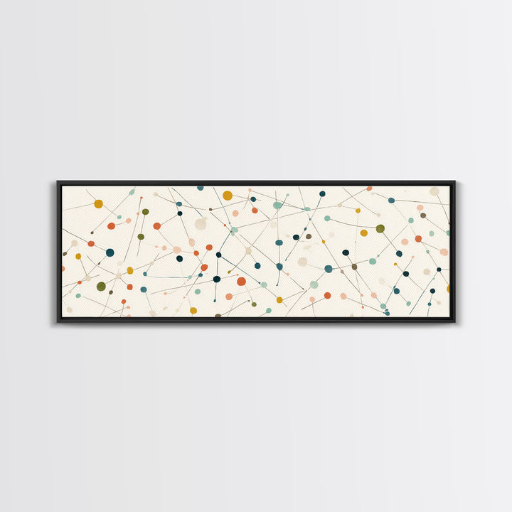 Muted Atomic Dots And Fine Connected Lines Canvas Print, Midcentury Modern Art, Geometric Wall Decor, Scandinavian Poster