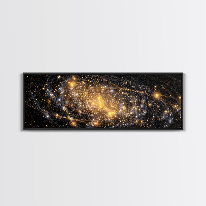 Golden Spiral Galaxy With Star Clusters Canvas Print, Abstract Space Wall Art, Modern Home Decor, Celestial Poster, Large Print