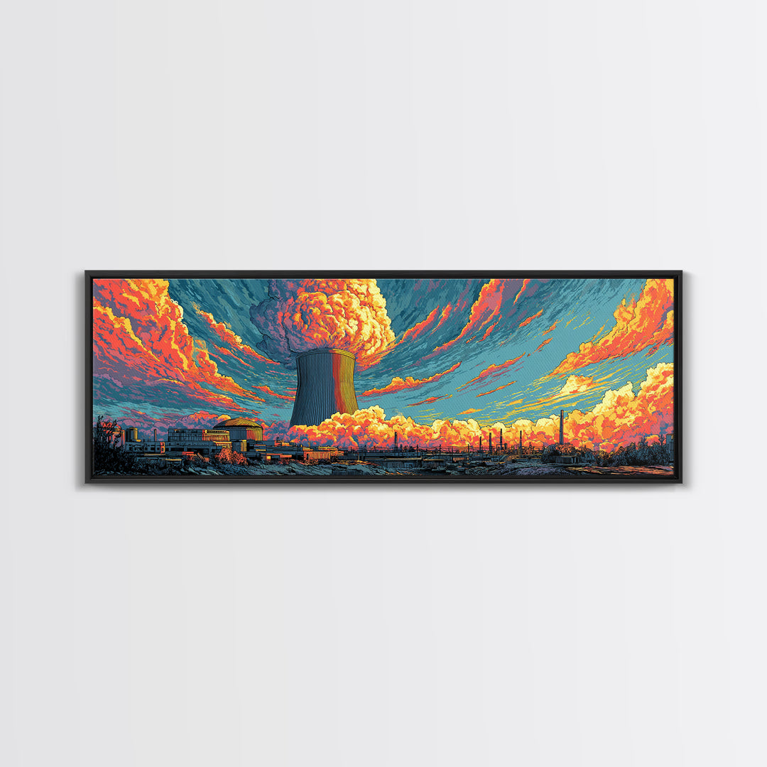 Nuclear Skyline With Orange Cloud Wall Art, Atomic Retro Poster, Midcentury Modern Art, Sci Fi Industrial Wall Decor, Home Office Decor