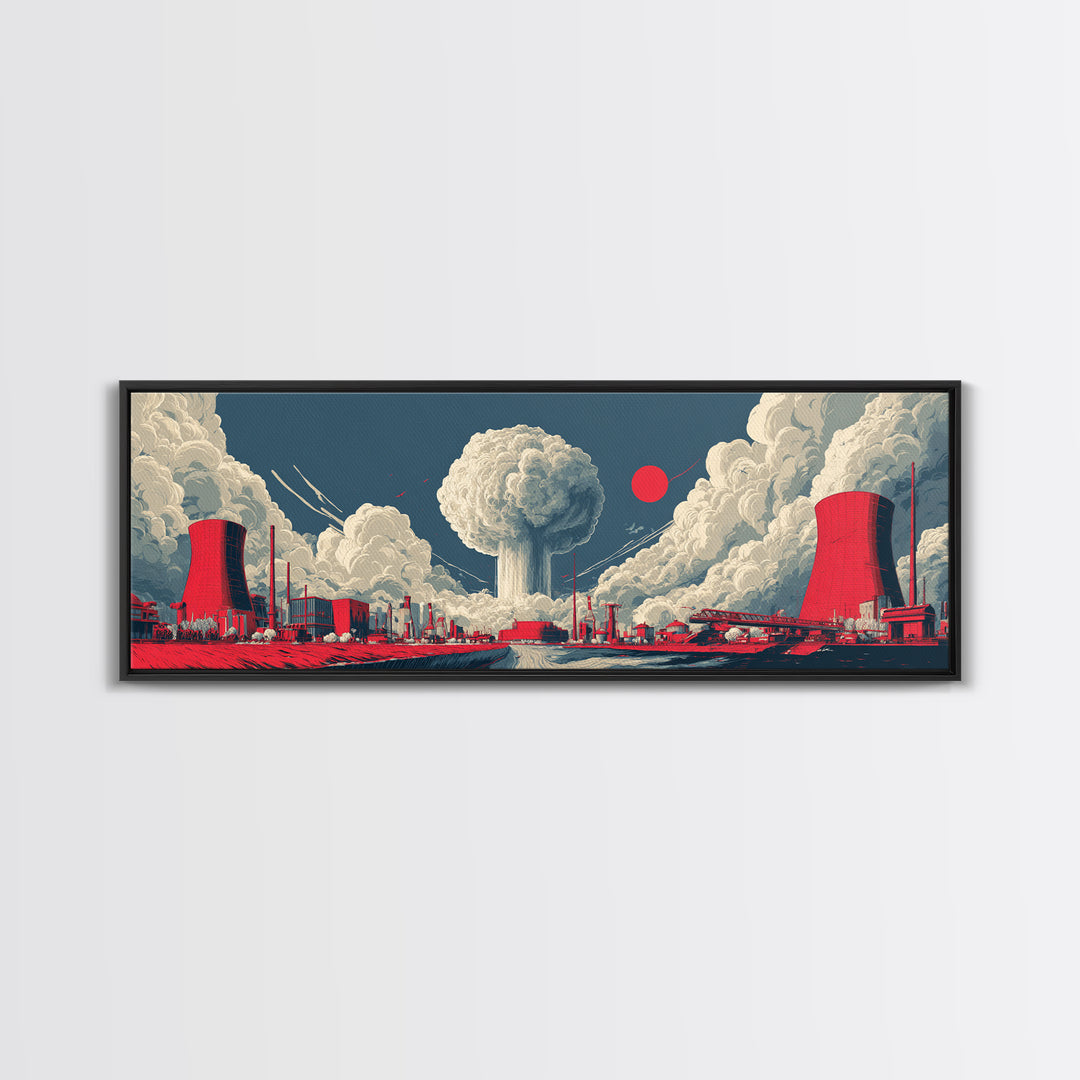 Red Nuclear Factory Mushroom Cloud Canvas Print, Atomic Art Print, Midcentury Modern Wall Decor, Retro Sci Fi Poster, Office Wall Art