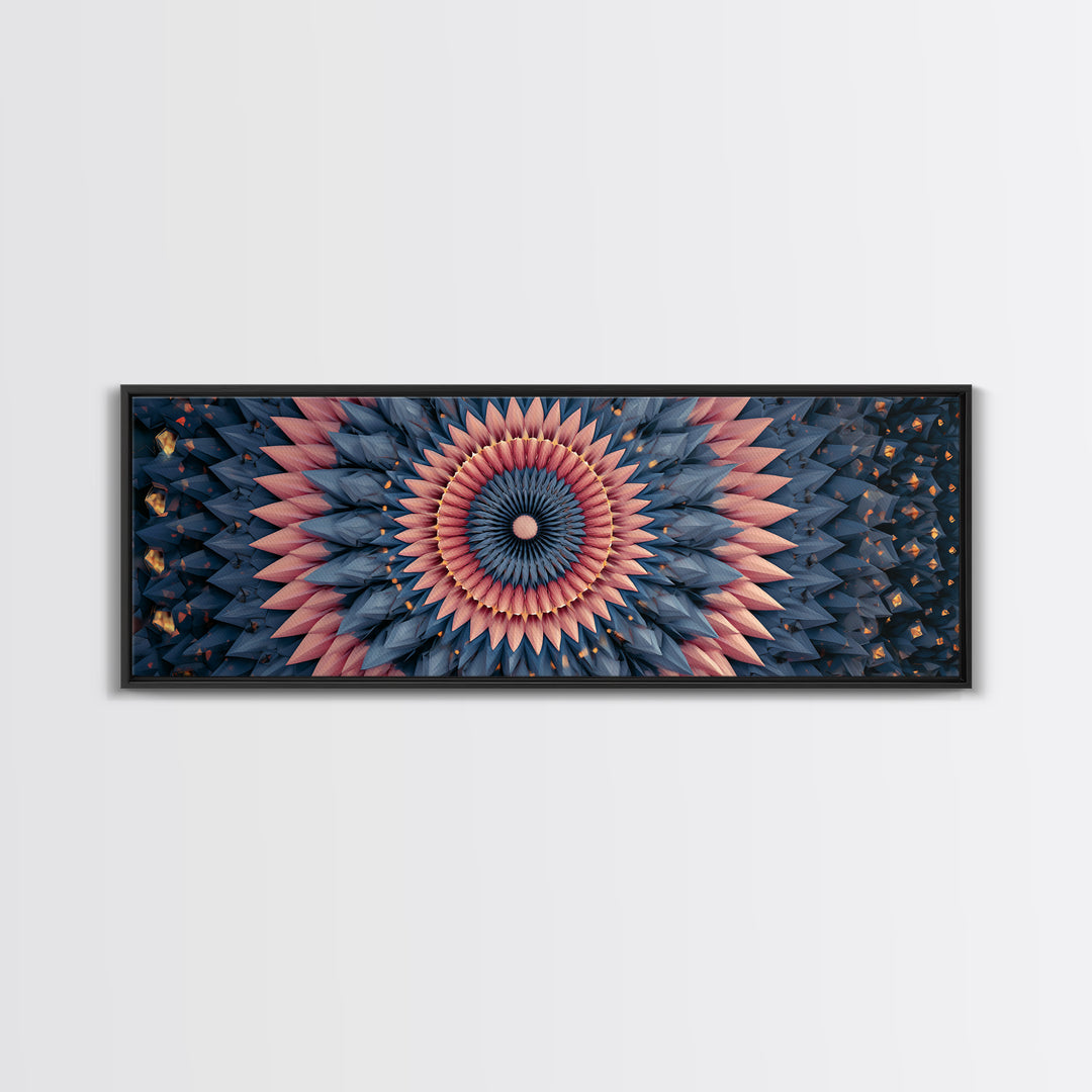 Layered Pink And Navy Geometric Mandala Wall Art, Midcentury Modern Abstract Canvas, Retro MCM Decor, Large Print, Home Decor