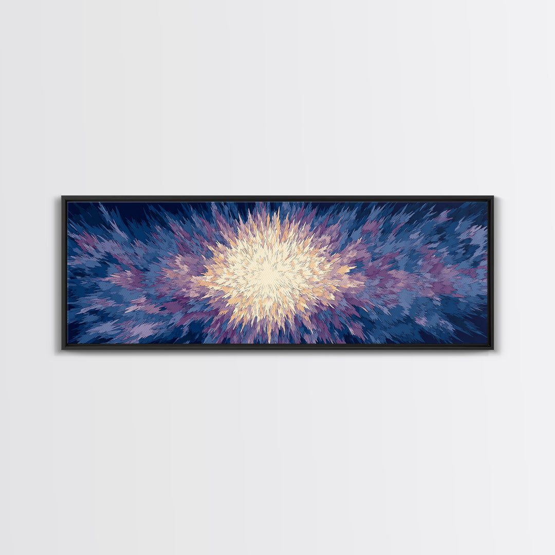 Radiant Blue Purple Starburst Wall Art, Modern Abstract Art Print, Cosmic Retro Decor, Living Room Statement Canvas Print