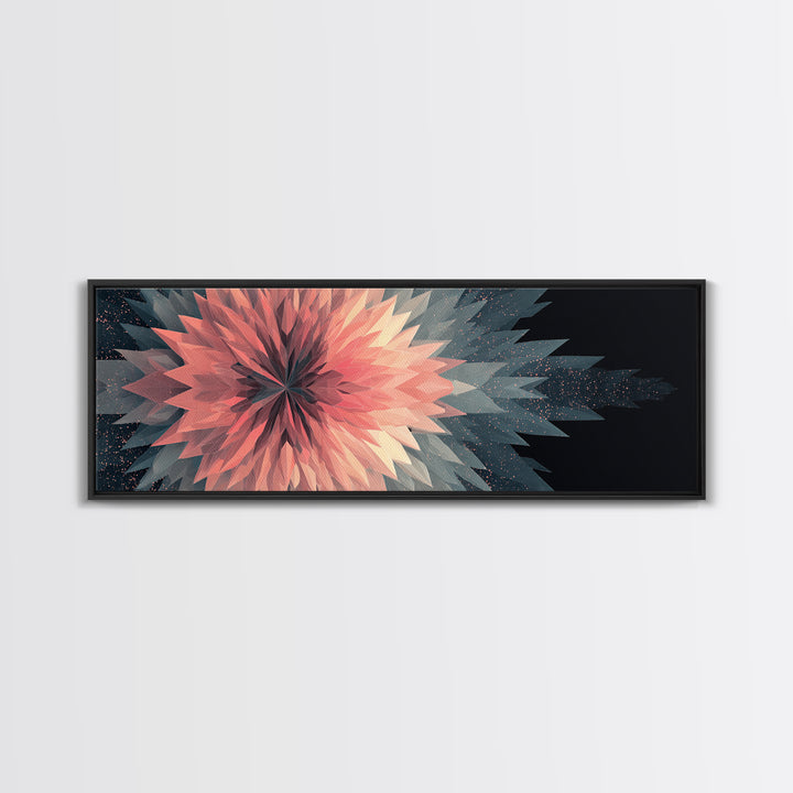 Blush Coral Geometric Flower Canvas Print, Midcentury Modern Wall Art, Abstract Starburst Decor, Large Horizontal Print Gift