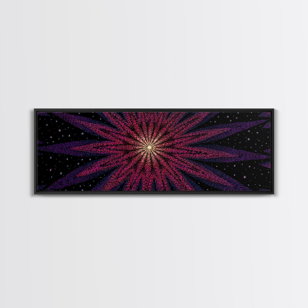 Magenta Purple Cosmic Burst Wall Art, Modern Abstract Canvas Print, Retro Space Poster, Funky MCM Home Decor, Large Statement Print