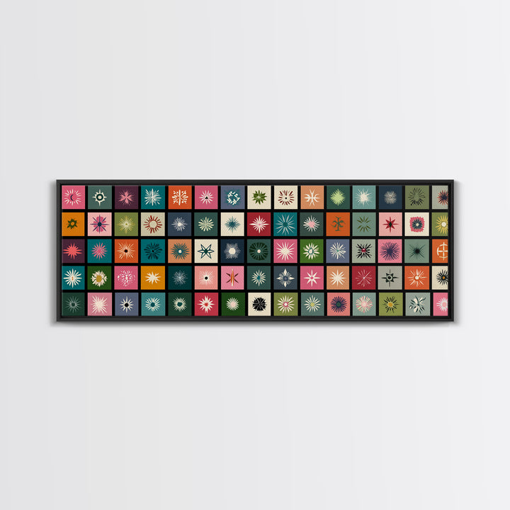 Atomic Starburst Pattern Wall Art, Midcentury Modern Geometric Print, Retro MCM Decor, Colorful Tile Canvas Print, Gallery Wall