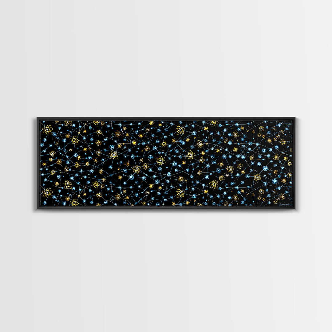 Atomic Constellation Wall Art, Mid Century Modern Space Decor, Retro Science Poster, Blue Yellow MCM Pattern, Modern Art Print
