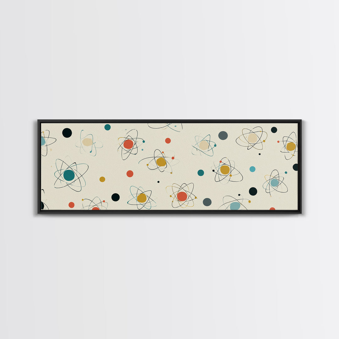Retro Atom Pattern Canvas Print, Mid Century Modern Wall Decor, Atomic Science Art, Minimal Geometric Poster, MCM Home Decor